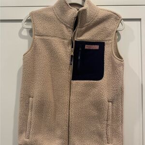 Vineyard Vines Cream Fleece Vest with Blue Accent